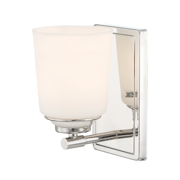 Designers Fountain Stella 8in 1-Light Polished Nickel Modern Indoor Wall Sconce with Etched Opal Glass Shade D291M-WS-PN - main